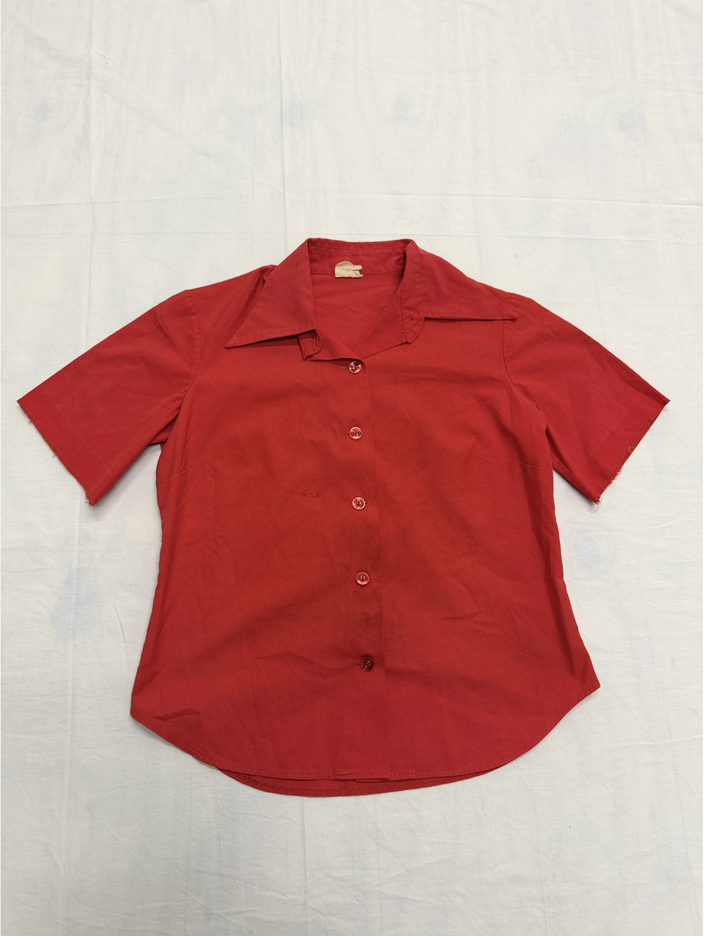 Vintage Bonanza Red Short Sleeve Button-Up Shirt with Embroidered Back